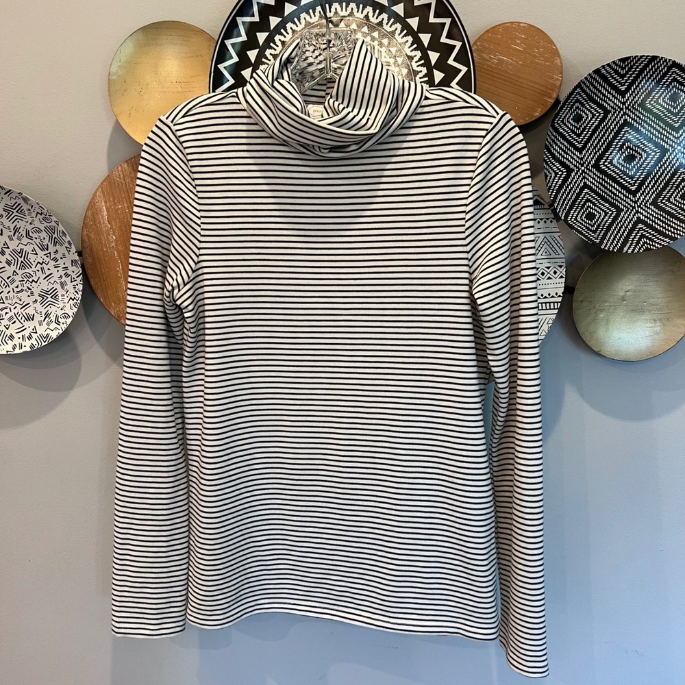 Mud‎ Pie Womens Small Black White Striped Long Sleeve Turtleneck Top RN131993